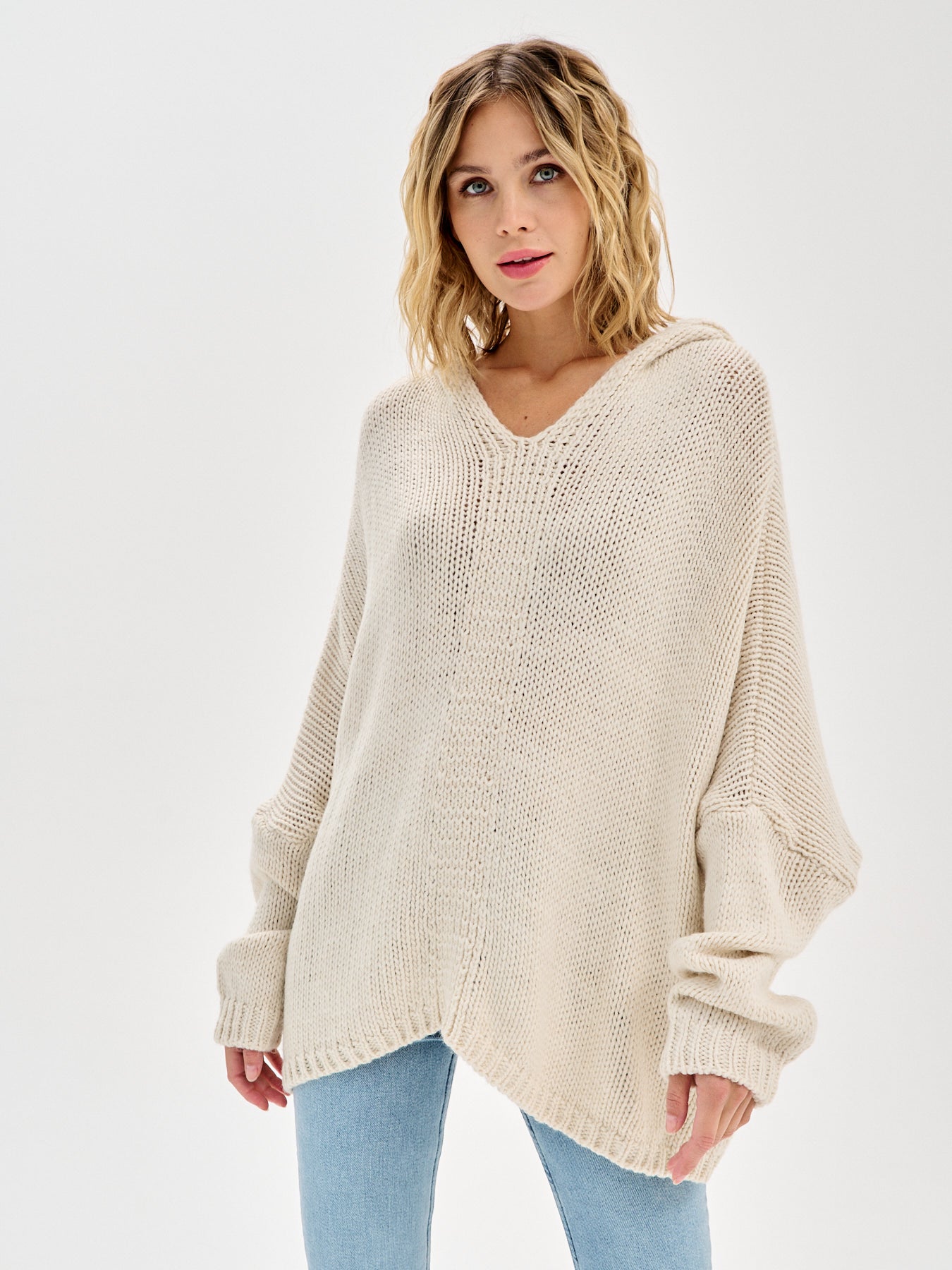 Damen Strickpullover mit Kapuze One Size – Oversize Made in Italy