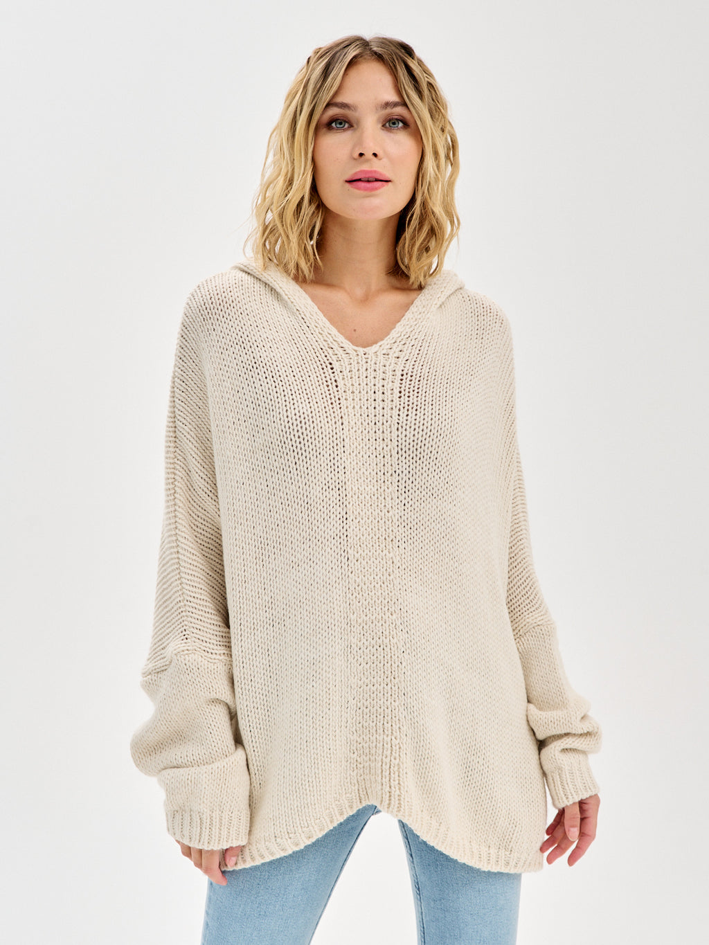 Damen Strickpullover mit Kapuze One Size – Oversize Made in Italy