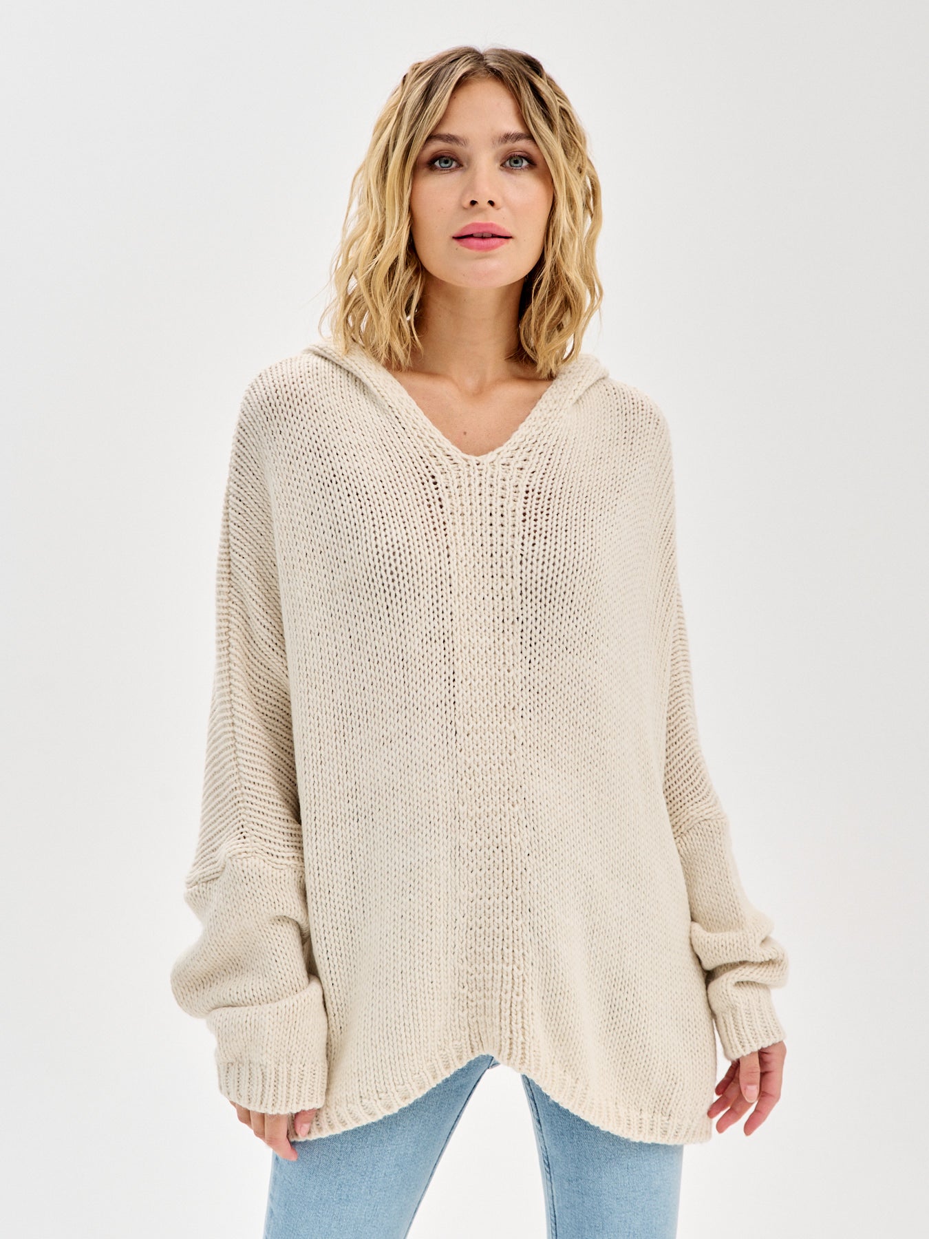 Damen Strickpullover mit Kapuze One Size – Oversize Made in Italy