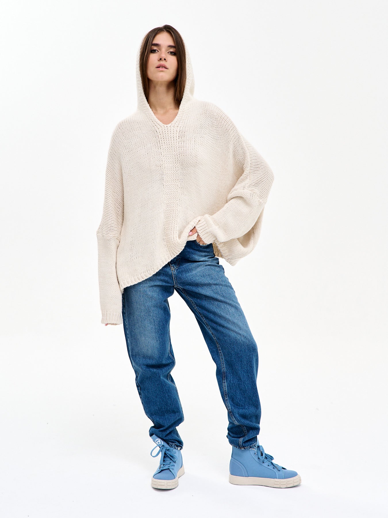 Damen Strickpullover mit Kapuze One Size – Oversize Made in Italy
