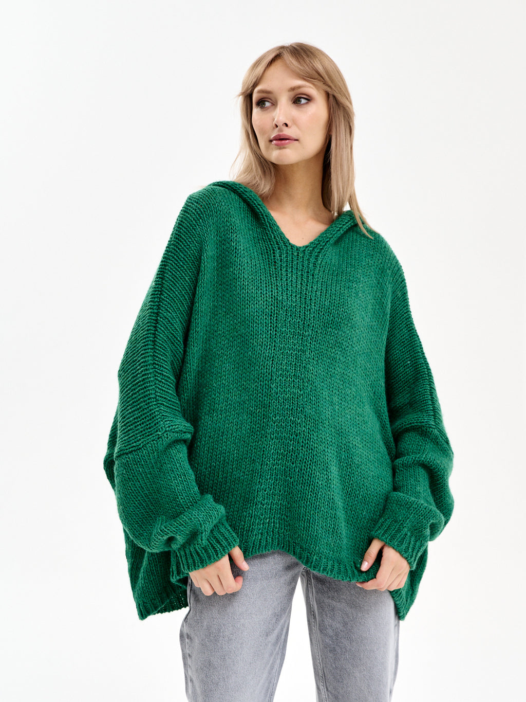 Damen Strickpullover mit Kapuze One Size – Oversize Made in Italy