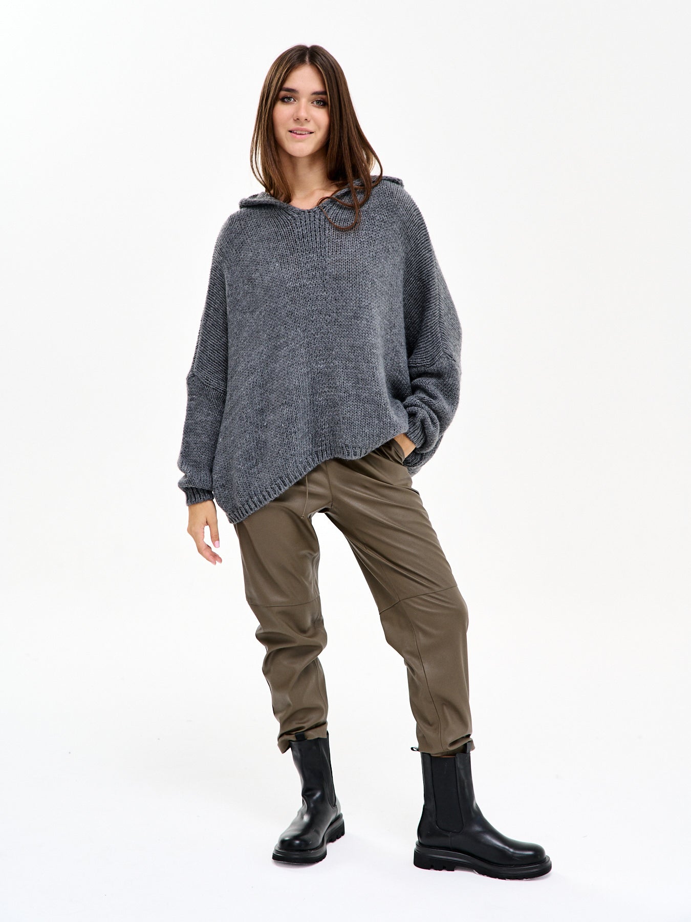 Damen Strickpullover mit Kapuze One Size – Oversize Made in Italy