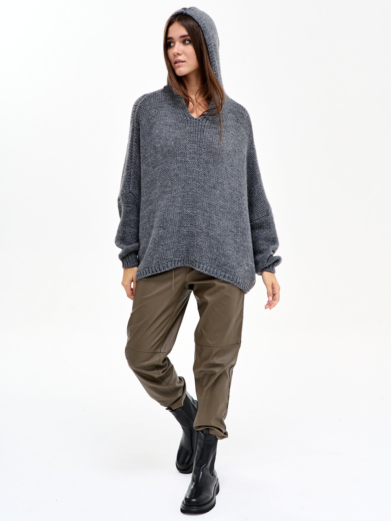 Damen Strickpullover mit Kapuze One Size – Oversize Made in Italy