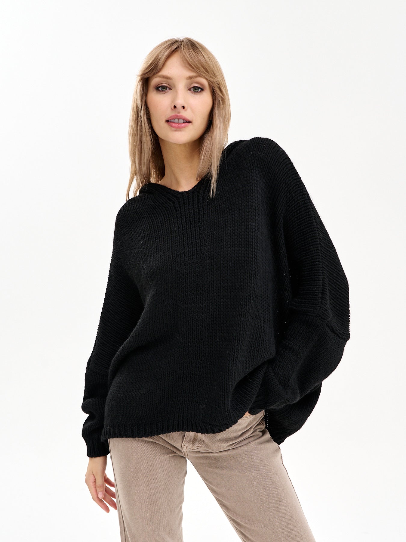 Damen Strickpullover mit Kapuze One Size – Oversize Made in Italy